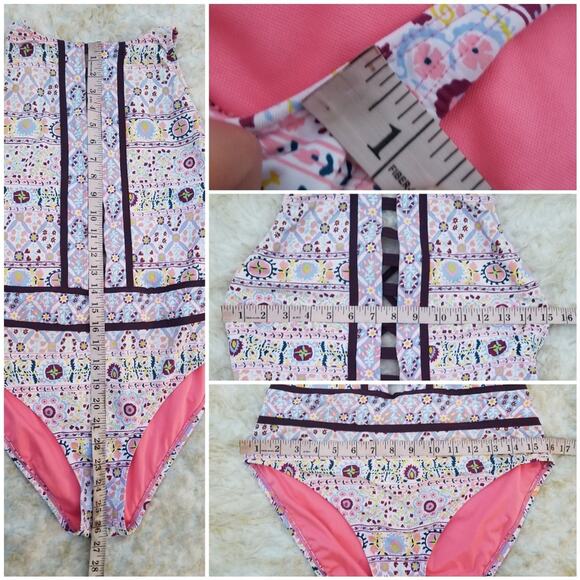 Ladder Front 1 Piece Swimsuit Bleu Rod Beattie Size 10 Pink Floral Print EUC - Picture 5 of 7